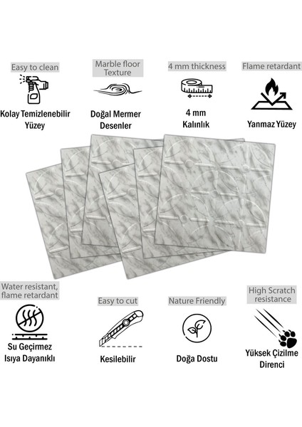 3 Boyutlu Duvar Paneli Kabartmalı Geometrik Yuvarlak Desen Pvc 41X41 Cm/ 6 Adet /1 M² Mermer fiyatları