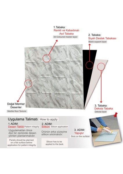 3 Boyutlu Duvar Paneli Kabartmalı Geometrik Yuvarlak Desen Pvc 41X41 Cm/ 6 Adet /1 M² Mermer modelleri