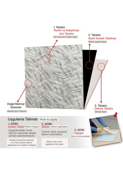 3 Boyutlu Duvar Paneli Kabartmalı Kılçık Desen Pvc 41X41 Cm/ 6 Adet /1 M² Mermer modelleri