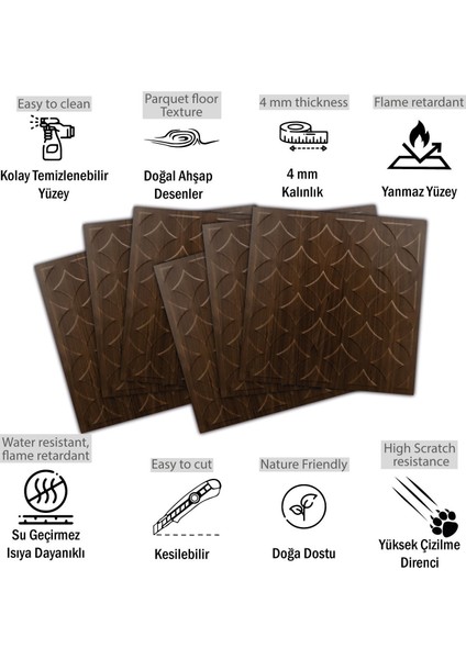 3 Boyutlu Duvar Paneli Kabartmalı Retro Desen Pvc 41X41 Cm/ 6 Adet /1 M² Teak fiyatları