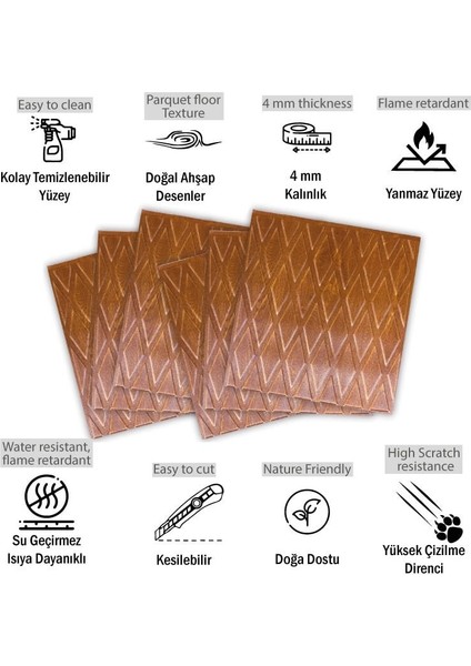 3 Boyutlu Duvar Paneli Kabartmalı Baklava Desen Pvc 41X41 Cm/ 6 Adet /1 M² Altın Meşe fiyatları