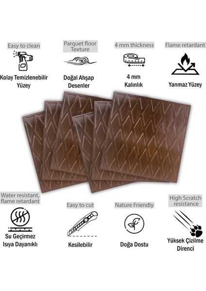 3 Boyutlu Duvar Paneli Kabartmalı Baklava Desen Pvc 41X41 Cm/ 6 Adet /1 M² Teak fiyatları