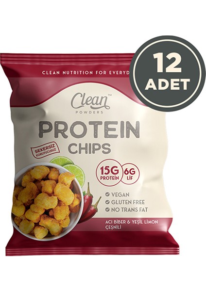 Protein Chips 50 gr Acı Biber Yeşil Limon 12 Adet