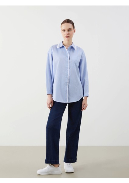 Lcw Modest Ekru Çizgili Oversize Poplin Kadın Gömlek Tunik fiyatları