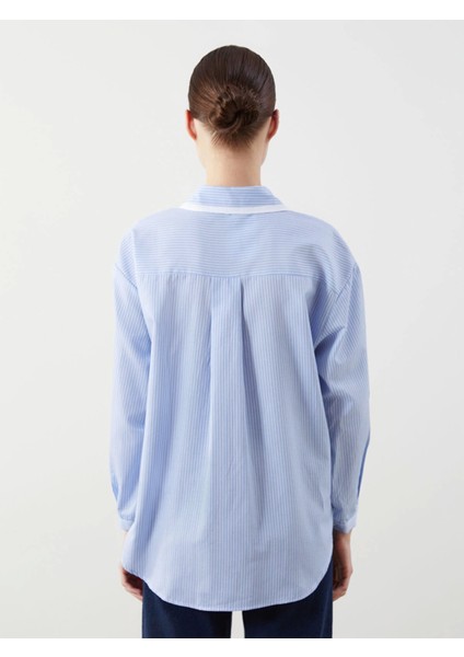 Lcw Modest Ekru Çizgili Oversize Poplin Kadın Gömlek Tunik fırsatları