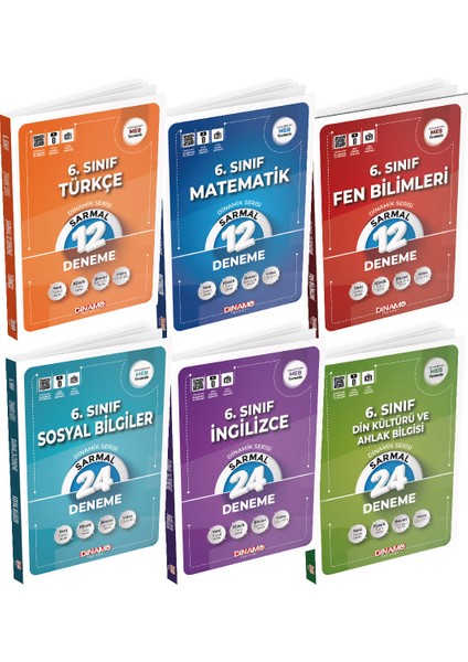 6,sınıf Sarmal Deneme Matematik-Türkçe-Fen Bilimleri-Sosyal Bilgiler-Ingilizce-Din Kültürü 6 Lı Set