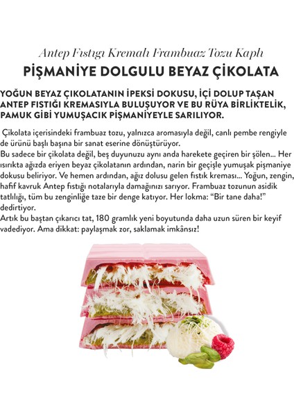 Patislove Antep Fıstığı Kremalı ve Pişmaniye Dolgulu Frambuaz Tozlu Beyaz Çikolata, 180G fırsatları