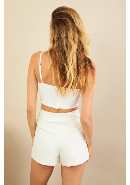 Kadın Ekru Fiyonklu Crop Bluz KED0089 fırsatları