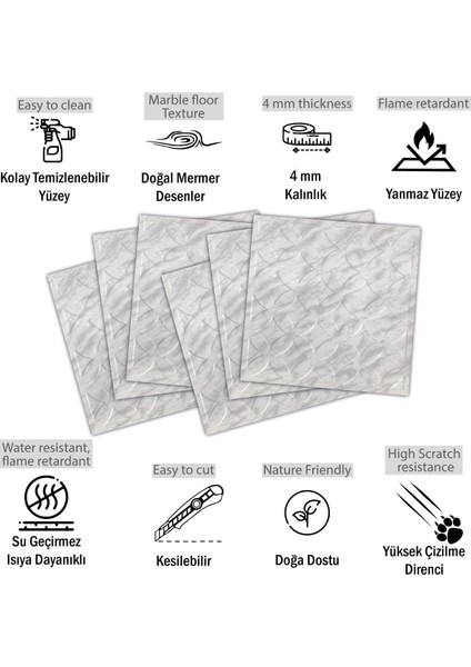 3 Boyutlu Duvar Paneli Kabartmalı Retro Desen Pvc 41X41 Cm/ 6 Adet /1 M² Mermer fiyatları