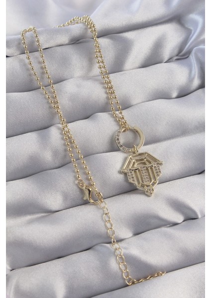 Pirinç Zirkon Taşlı Gold Renk Oval Detaylı Serenay Kolyesi modelleri