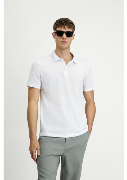Polo Yaka Regular Fit Nakışlı Pamuklu Tişört