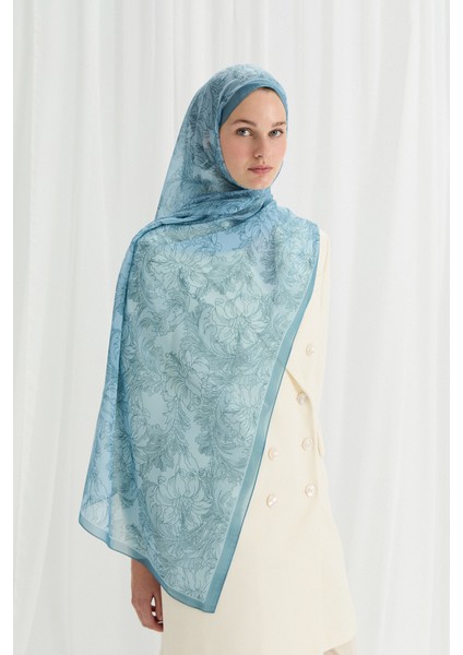 Viena Ipek Krep Şal - Mavi