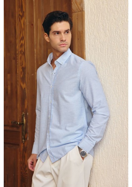 Kure Erkek Gömlek Modern Slim Fit Keten Görünümlü Ince ve Sık Çizgili Doku modelleri
