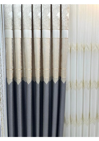 Nivemeshome Milas 671539 Koyu Gri-Krem 1/3 Sık Pileli Fon Perde Apm modelleri