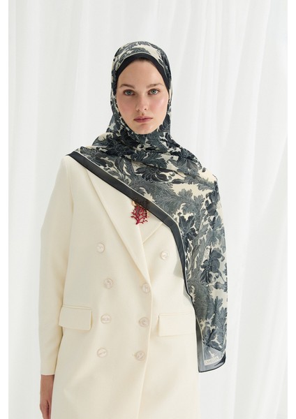 Viena Ipek Krep Şal - Siyah - Krem