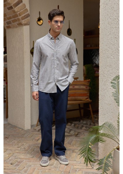 Kure Erkek Gömlek Modern Slim Fit Keten Görünümlü Ince ve Sık Çizgili Doku fiyatları