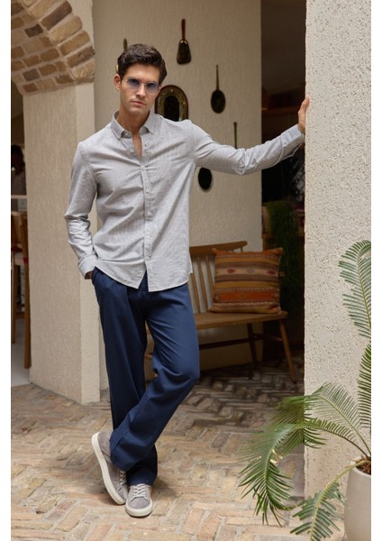 Kure Erkek Gömlek Modern Slim Fit Keten Görünümlü Ince ve Sık Çizgili Doku fırsatları