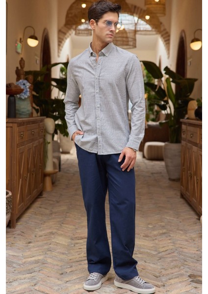 Kure Erkek Gömlek Modern Slim Fit Keten Görünümlü Ince ve Sık Çizgili Doku indirimleri