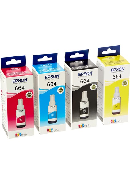 664 Mürekkep Seti (Siyah/ Kırmızı/ Mavi/ Sarı)