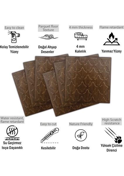 3 Boyutlu Duvar Paneli Kabartmalı Salon Desen Pvc 41X41 Cm/ 6 Adet /1 M² Teak fiyatları