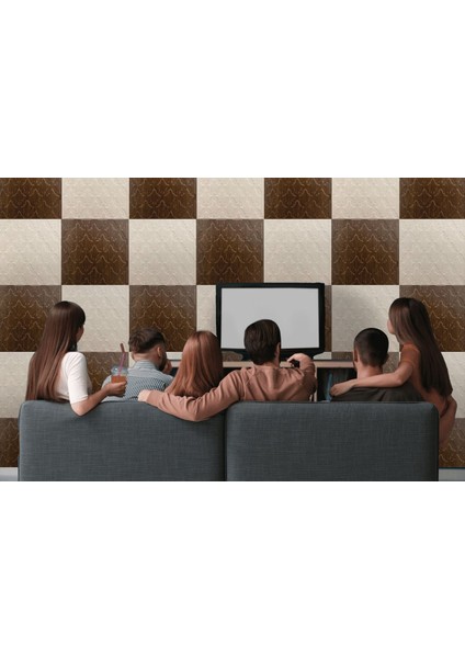 3 Boyutlu Duvar Paneli Kabartmalı Salon Desen Pvc 41X41 Cm/ 6 Adet /1 M² Teak
