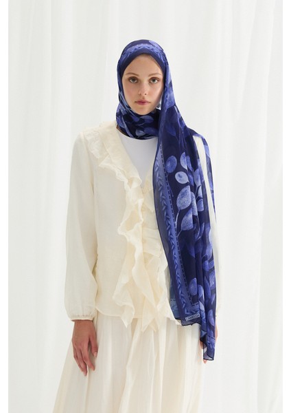 Camellia Ipek Krep Şal - Lacivert