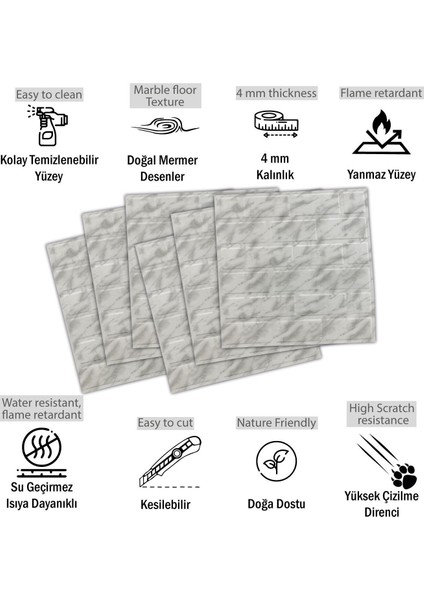 3 Boyutlu Duvar Paneli Kabartmalı Metro Desen Pvc 41X41 Cm/ 6 Adet /1 M² Mermer fiyatları