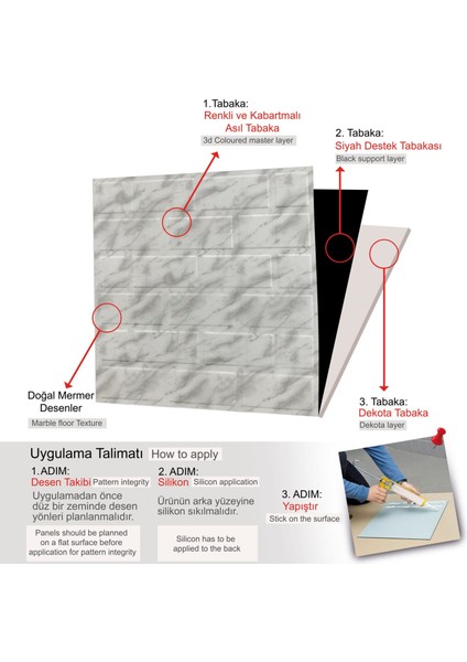 3 Boyutlu Duvar Paneli Kabartmalı Metro Desen Pvc 41X41 Cm/ 6 Adet /1 M² Mermer modelleri
