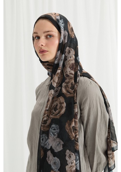 Valeria Ipek Krep Şal - Siyah-Bej fırsatları