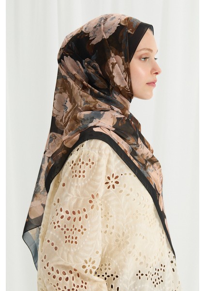 Aura Ipek Krep Şal - Siyah-Bej fiyatları