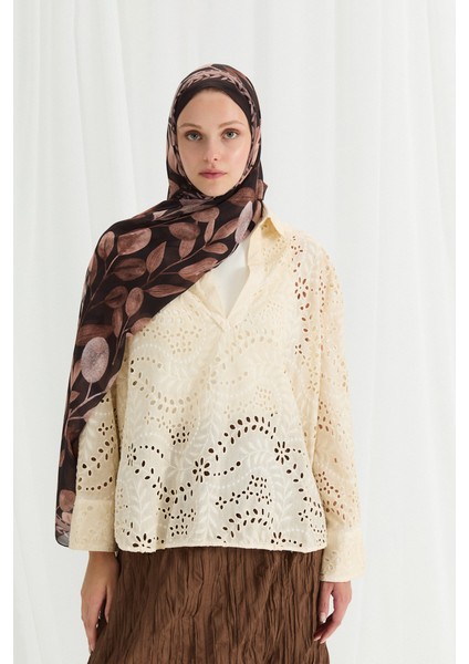 Camellia Ipek Krep Şal - Kahve