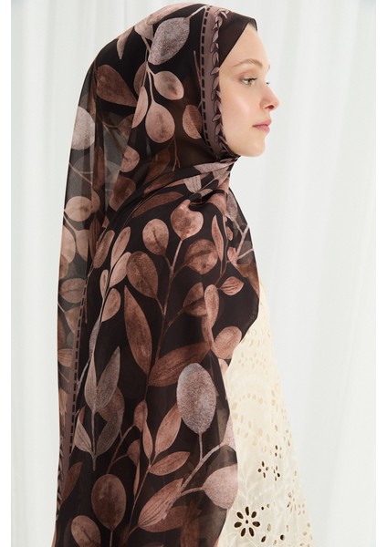 Camellia Ipek Krep Şal - Kahve modelleri