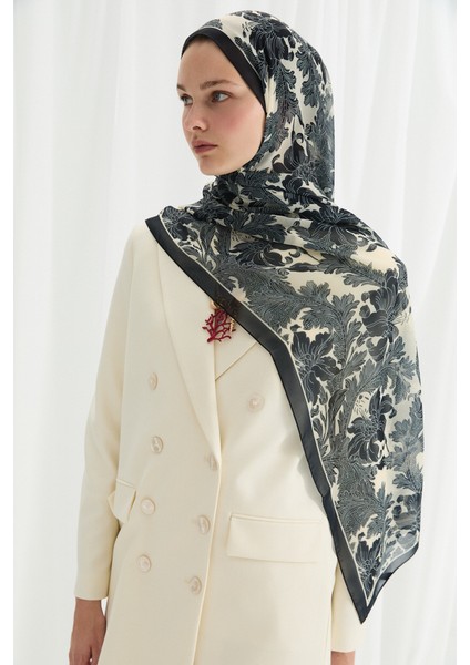 Viena Ipek Krep Şal - Lacivert Beyaz