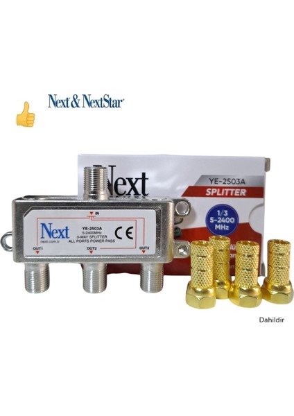 3 Lü Splitter Uydu Bölücü Anten Çoklayıcı YE-2503A + 4 Gold F Konnektör fiyatları