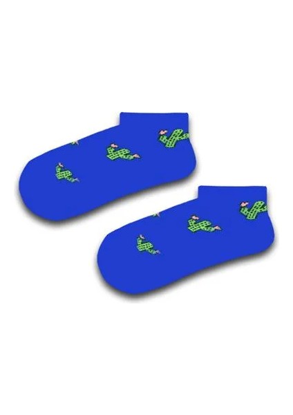 Mavi Kaktüs Desenli Renkli Patik