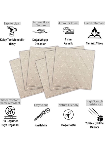 3 Boyutlu Duvar Paneli Kabartmalı Salon Desen Pvc 41X41 Cm/ 6 Adet /1 M² Beyaz Huş fiyatları