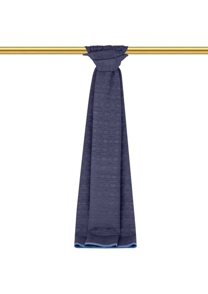 Koyu Lacivert Monogram Desen Ipek Pamuk Şal fiyatları