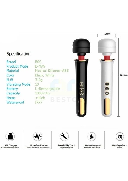 Ultra Sessiz Body Wand Masaj Cihazı - 10 Titreşim, 5 Hız, Esnek Başlık fırsatları
