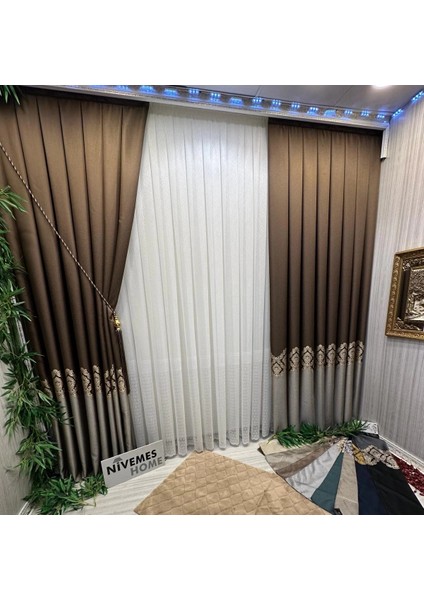 Nivemeshome Parla FJ631698 V-26031 Kahve 1/3 Sık Pileli Fon Perde Apm