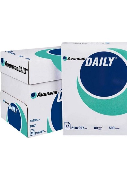Avansas Daily A4 Fotokopi Kağıdı 80 G 1 Koli 5 Paket (2.500 Sayfa)
