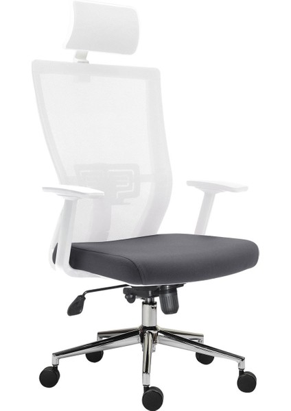 Vintage Beyaz Çalışma Sandalyesi | Ofis Koltuğu | Yönetici Koltuğu | Açık Gri File Antrasit Kumaş fiyatları