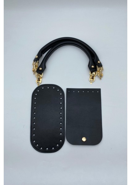 Kapaklı Siyah Örgü Çanta Kiti Taban 10X20CM