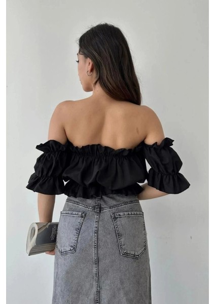 Madonna Yaka Kadın Bluz – Lastik Detaylı Rahat Kesim