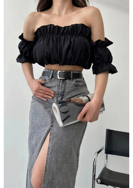 Madonna Yaka Kadın Bluz – Lastik Detaylı Rahat Kesim