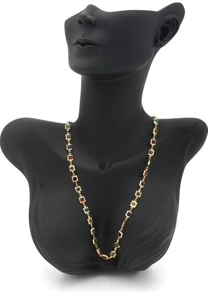 Çok Renkli Gold Kararmaz (Stainless Steel) Y Zirkon Çelik Kolye