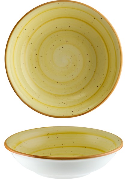 Amber Gourmet 20 cm 500CC 12 Adet Porselen Çukur Tabak Açık Kahverengi