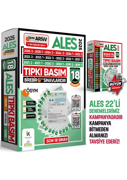 2025 ALES ÖSYM Tıpkı Basım Deneme Paketi 18li Türkiye Geneli Çözümlü Çıkmış Soru Kitapçıkları Seti