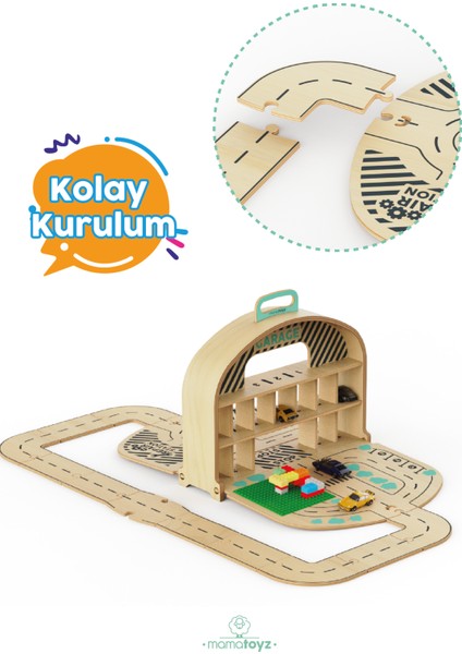 Ahşap Oyuncak Otopark Seti - Oyuncak arabalara uyumlu Garaj seti - Katlı otopark - Oyuncak Taşıma Çantası fırsatları