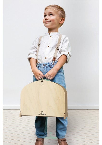 Ahşap Oyuncak Otopark Seti - Oyuncak arabalara uyumlu Garaj seti - Katlı otopark - Oyuncak Taşıma Çantası