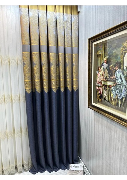 Nivemeshome Milas Antrasit-Gold 671539 1/3 Sık Pileli Fon Perde Apm